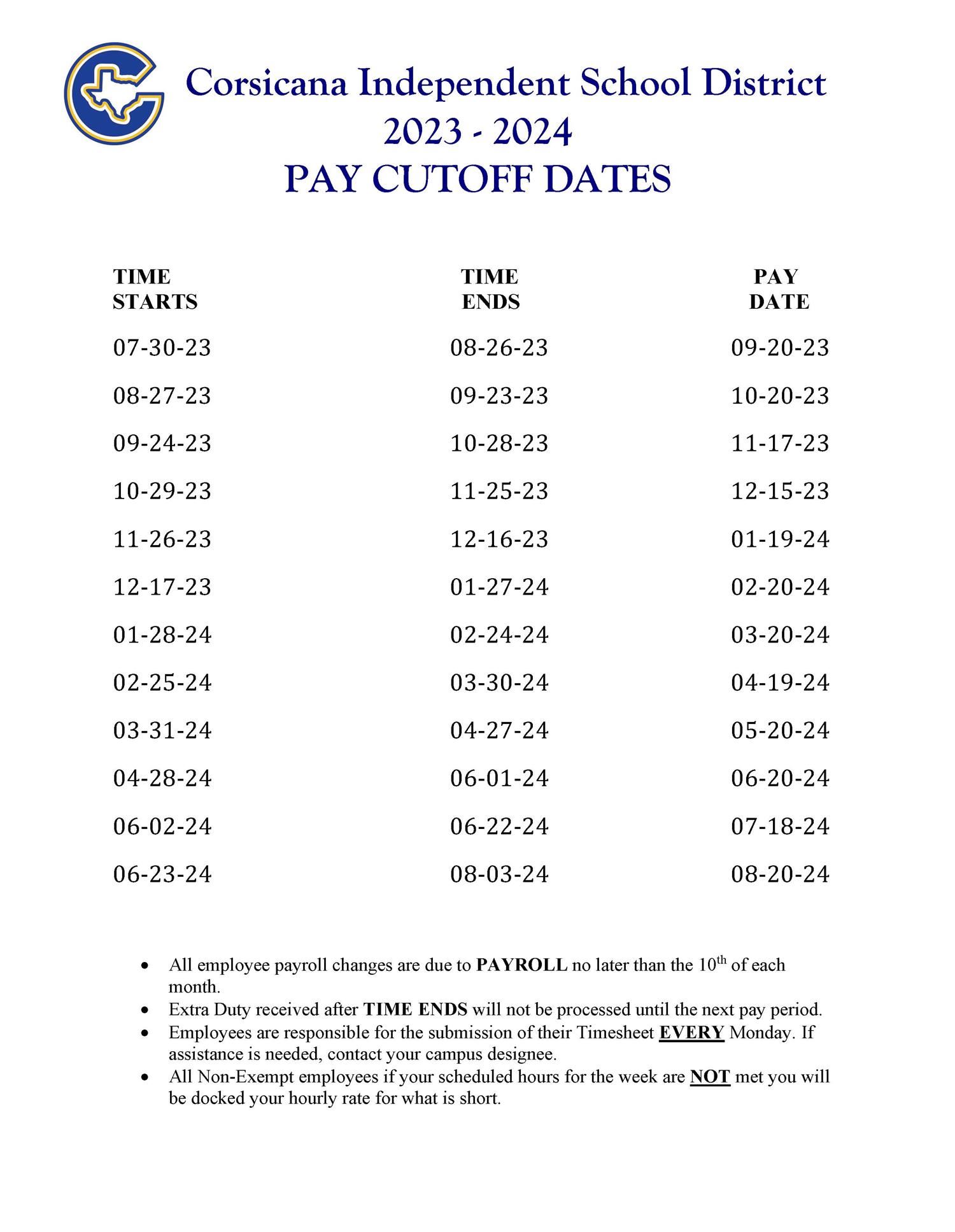 2023-2024 Payroll Dates